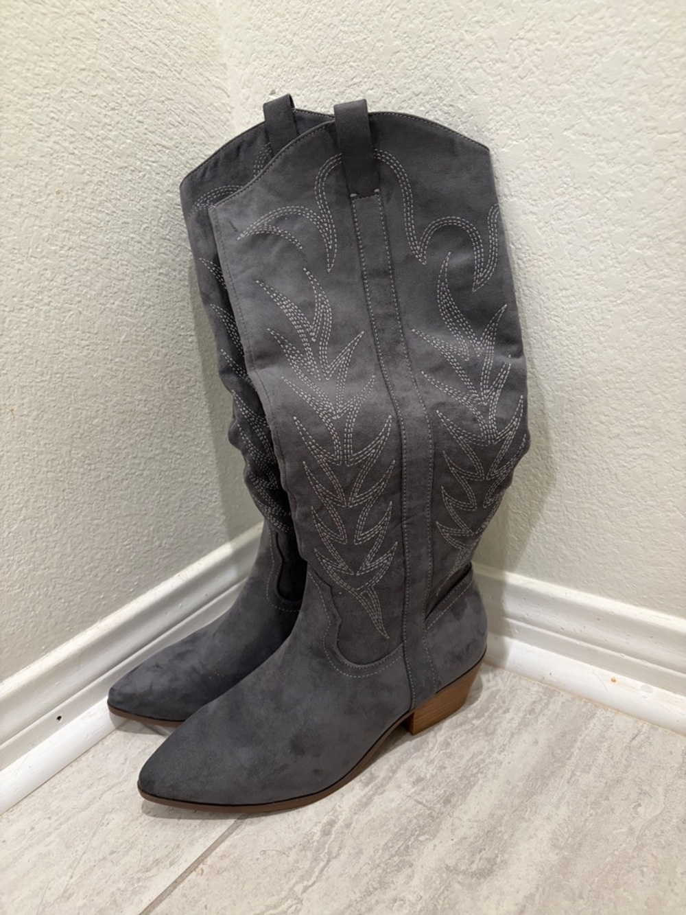 Universal Thread Gray Suede Western Knee-High Boots